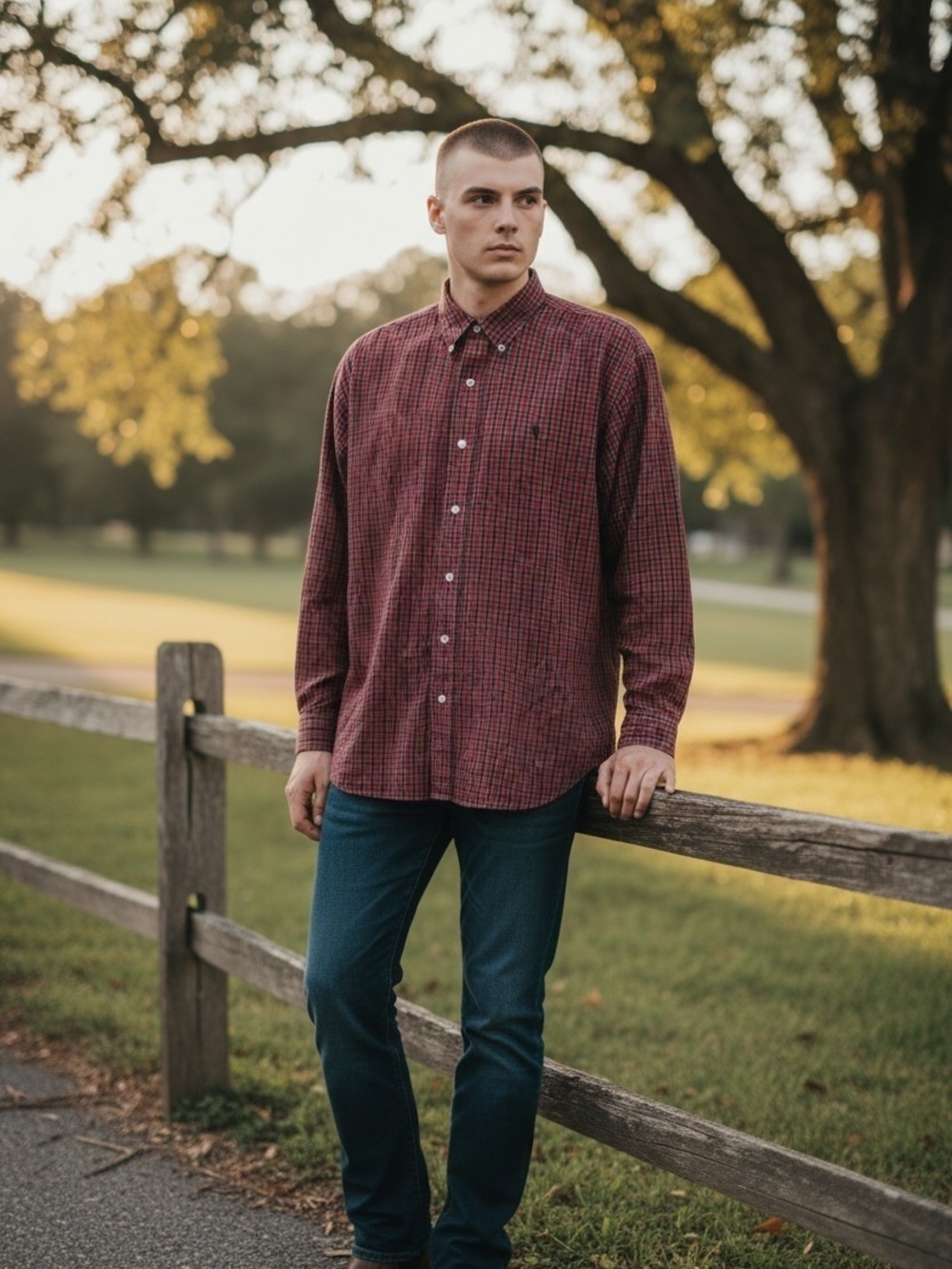 Men's Ralph Lauren Burgundy Flannel Plaid Button-Down Shirt Size L